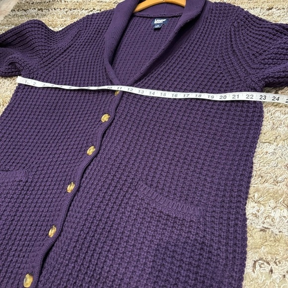 Lands End Women's 1X Purple Shawl Collar Sweater Cardigan Chunky Knit - Picture 9 of 11